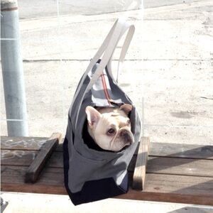 LOVETHYBEAST Canvas Pet Tote Carrier Gray and Navy Medium Large